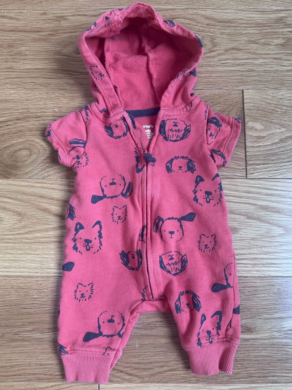 Carter's Coral Hooded One-Piece with Navy Puppy Print